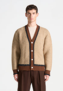 Elon - Wool Knit Contrast Cardigan - Taupe