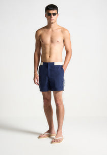 Contrast Waistband Swim Shorts - Navy/Cream