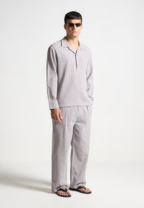 Crinkled Linen Pullover Shirt - Grey