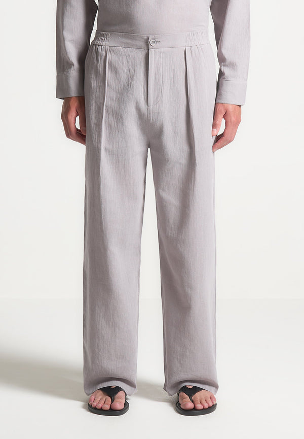 Crinkled Linen Trousers - Grey