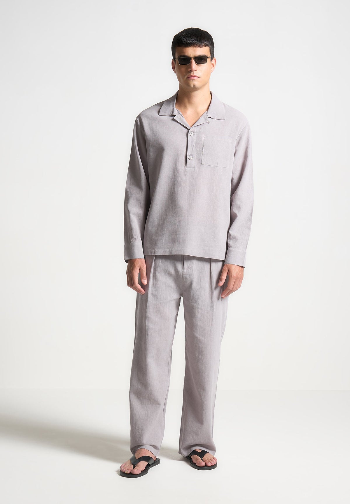 Crinkled Linen Pants - Grey