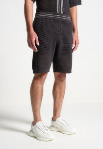 Crochet Knit Stripe Shorts - Charcoal Grey