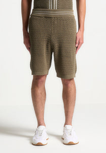 Crochet Knit Stripe Shorts - Khaki