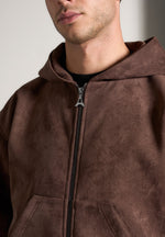 Cropped Suede Hoodie - Brown