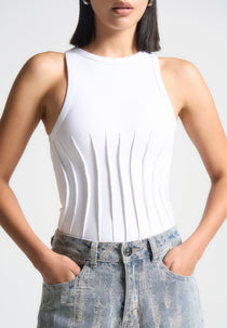 Contour Pleated Racer Bodysuit - White