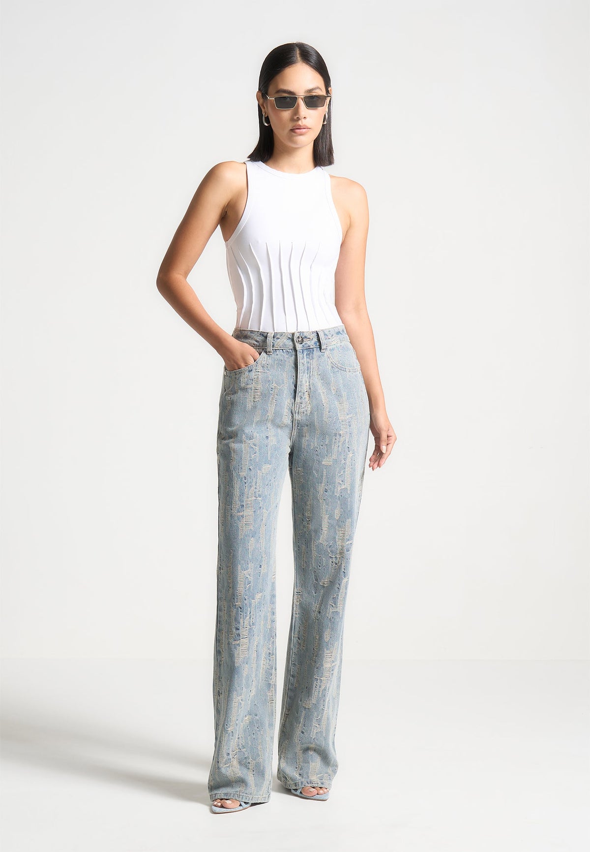 Contour Pleated Racer Bodysuit - White