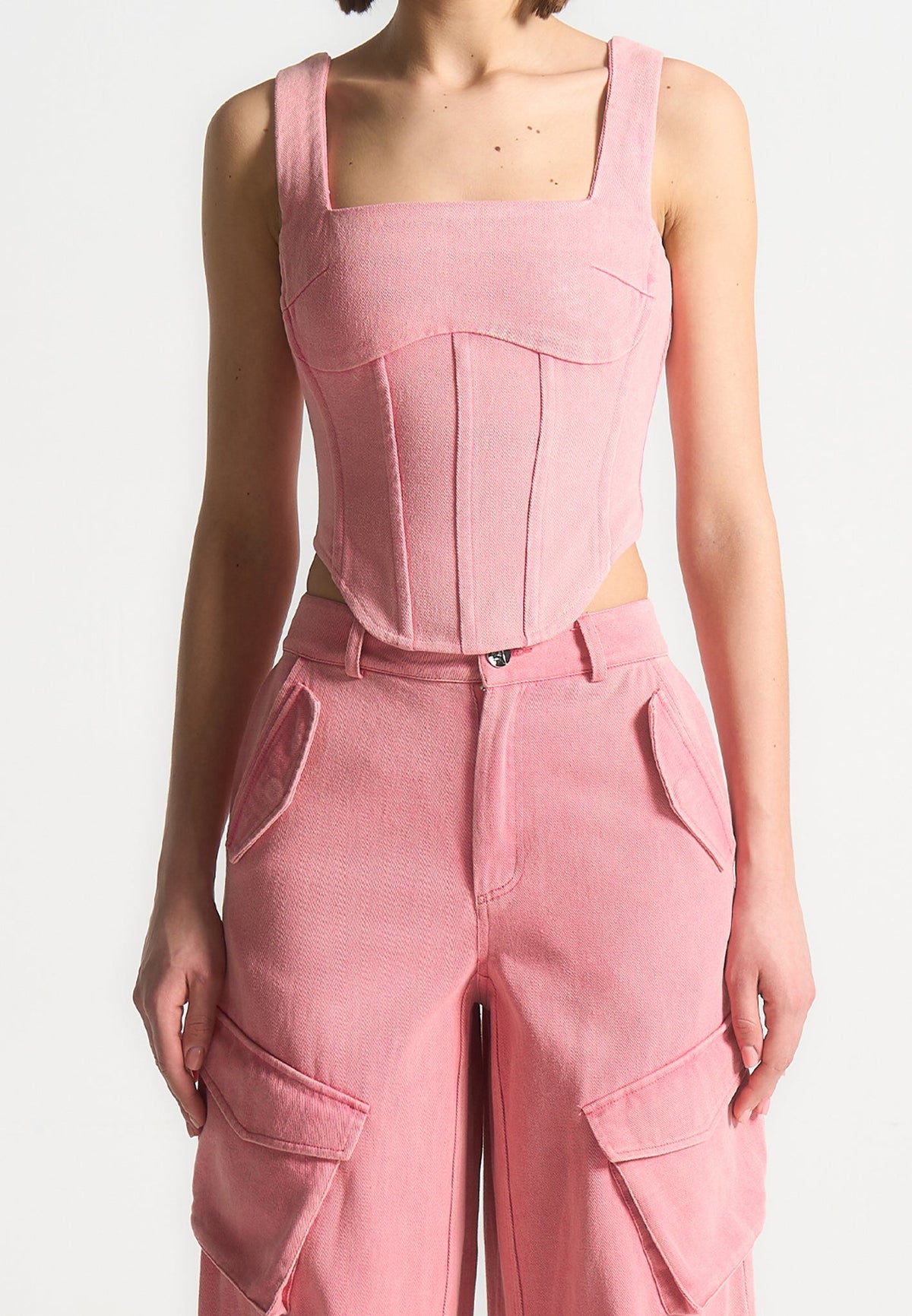 Maya - Denim Corset Top - Washed Pink