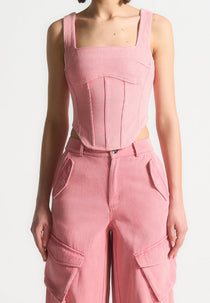 Maya - Denim Corset Top - Washed Pink