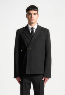 Gaston - Double Breasted Pinstripe Suit Jacket - Black