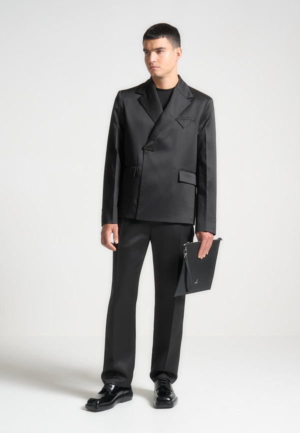Gaston - Double Breasted Satin Suit Jacket - Black