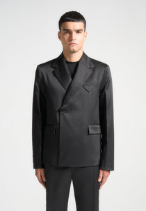 Gaston - Double Breasted Satin Suit Jacket - Black