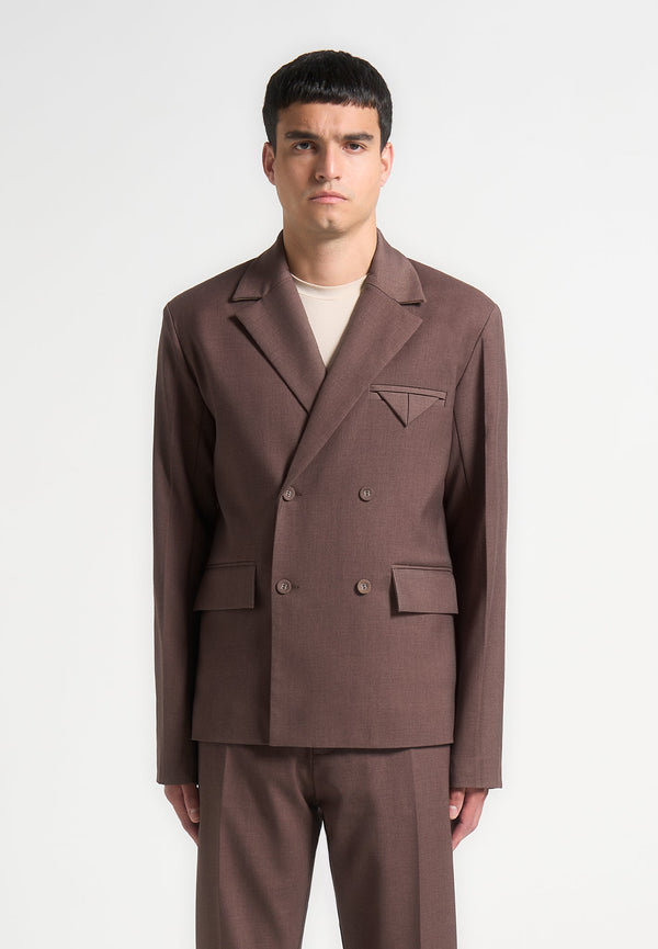 Didier - Double Breasted Twill Suit Jacket - Brown