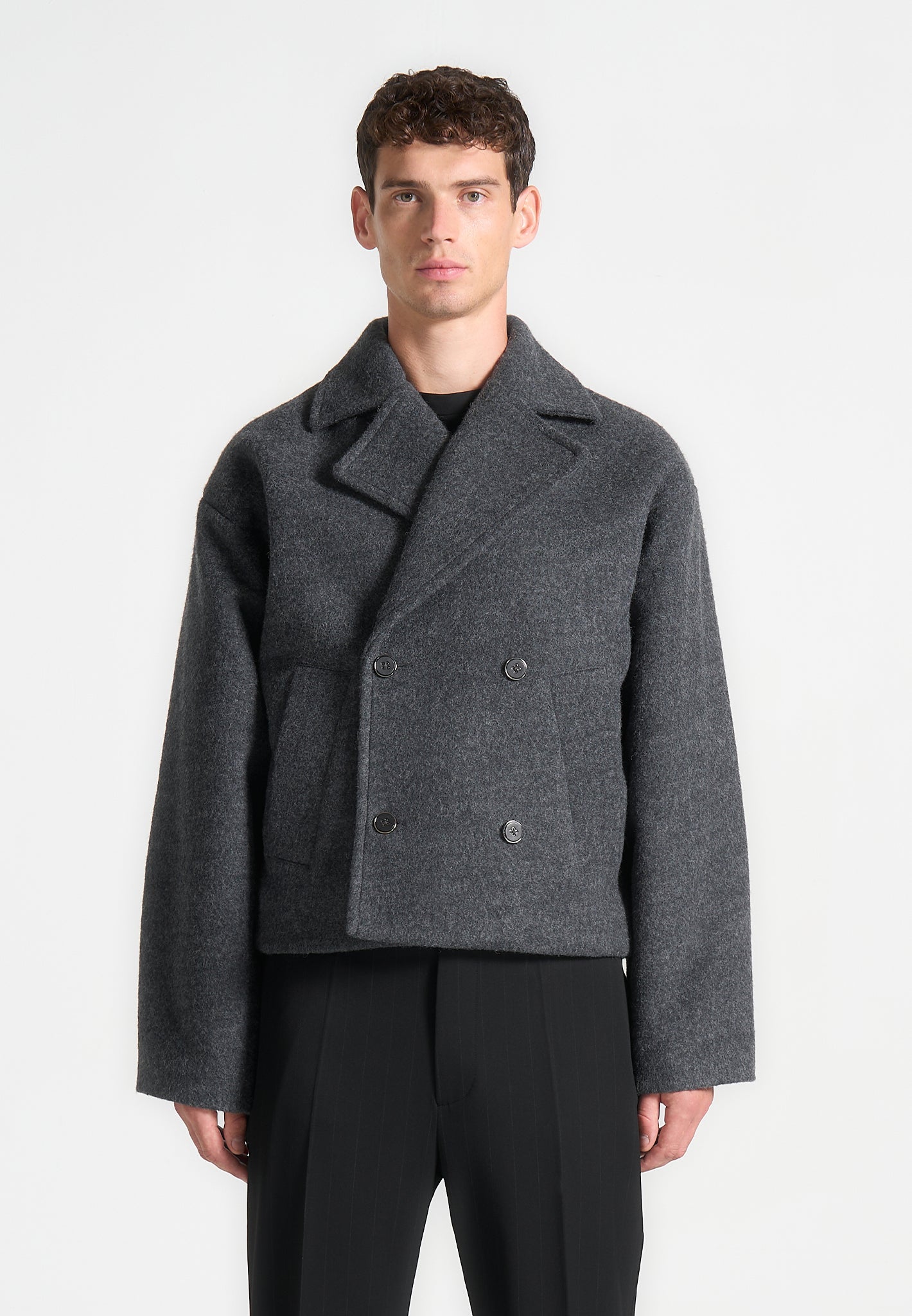 Double Breasted Wool Jacket - Grey 