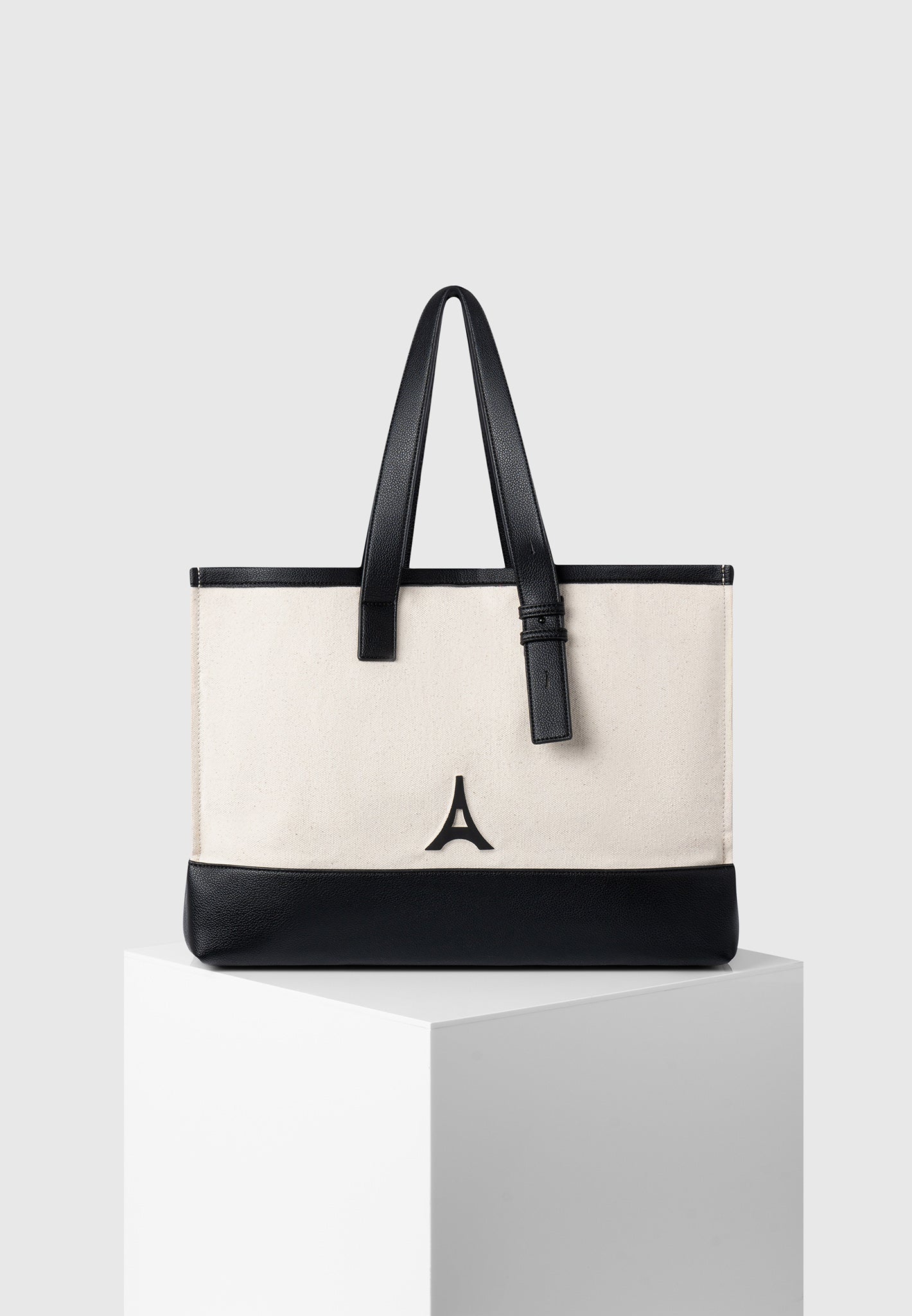 Romane - Eiffel Detail Canvas Tote Bag - Beige/Black