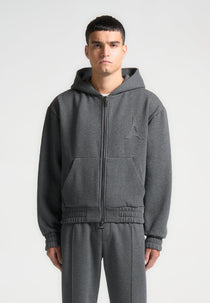 JS006 - Embossed Zip Hoodie - Dark Grey