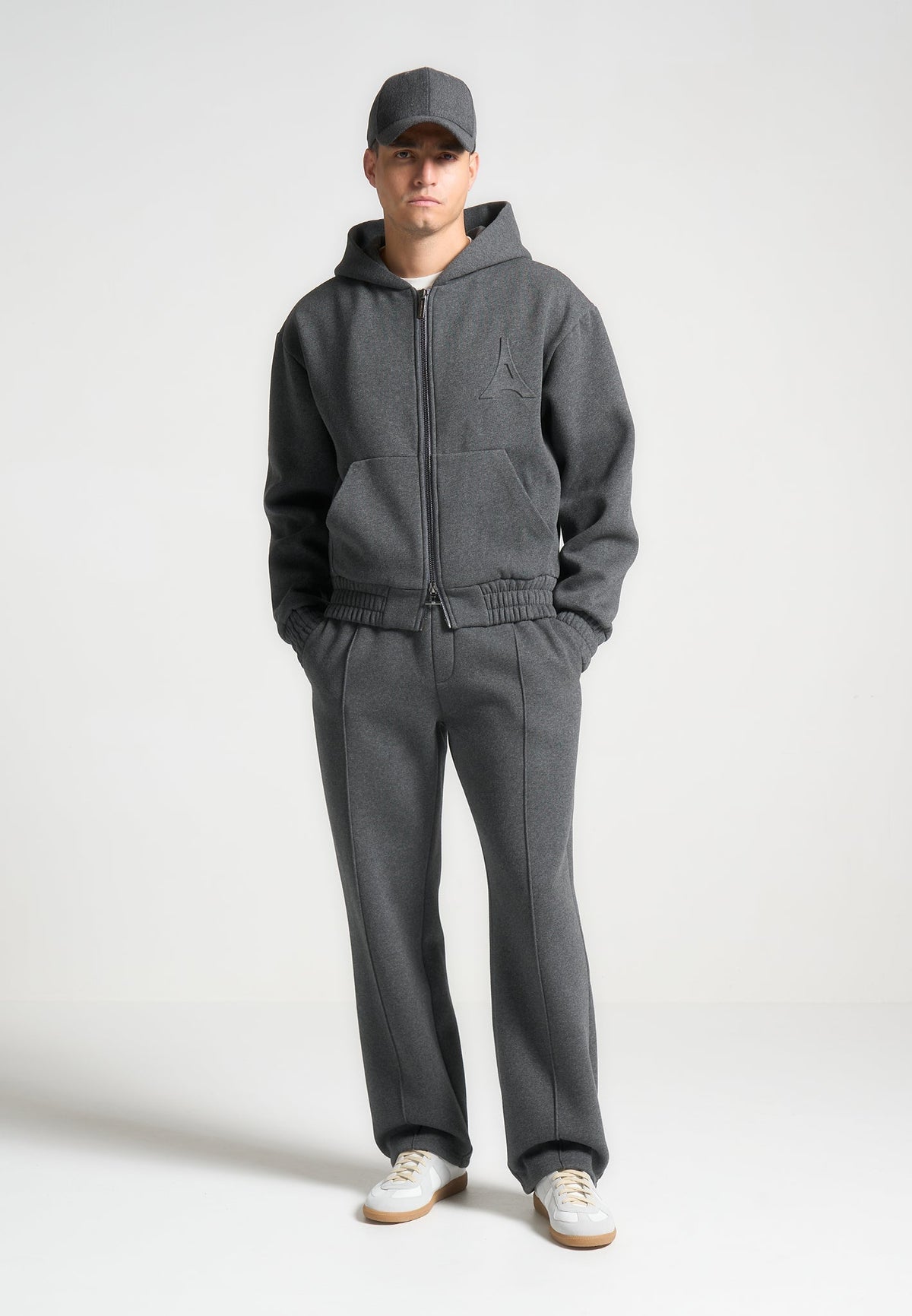 JS006 - Embossed Zip Hoodie - Dark Grey