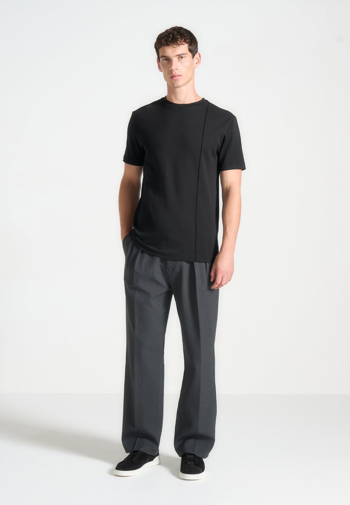 TS002 - Regular Fit Cotton T-Shirt with Pintuck - Black