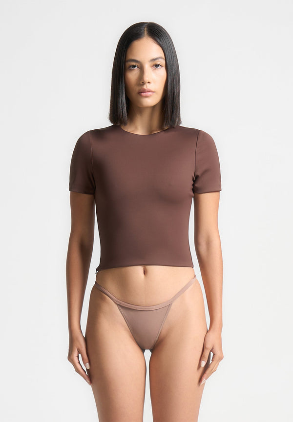 Léna - Double Layer Short Sleeve T-Shirt - Brown