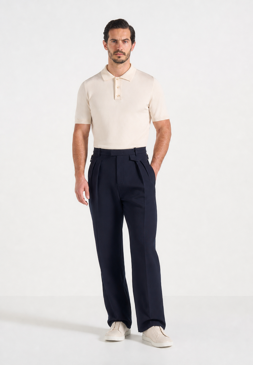 Pierre - Twin Pleat Tailored Pants - Dark Navy