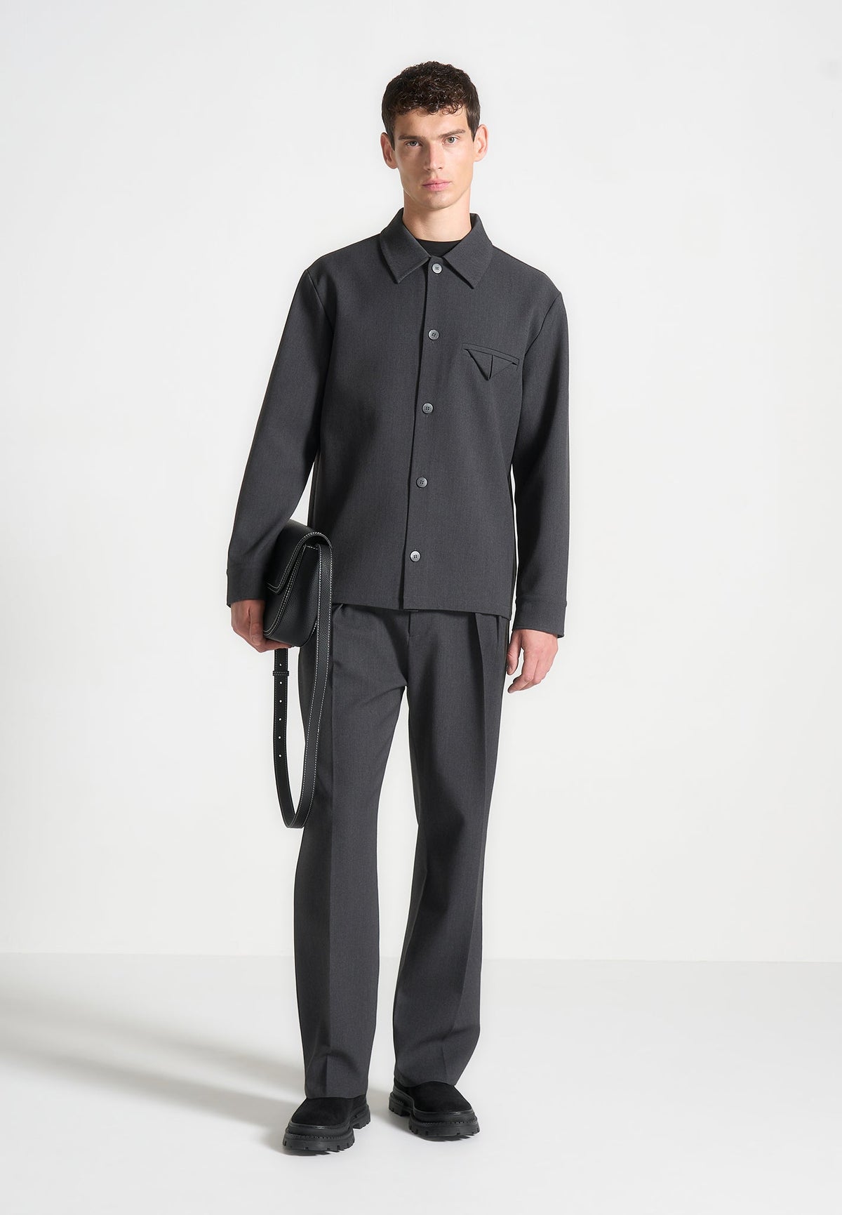 L⁠eo - Hatched Tailored Overshirt - Grey