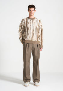 Jacquard Cotton Knit Jumper - Beige