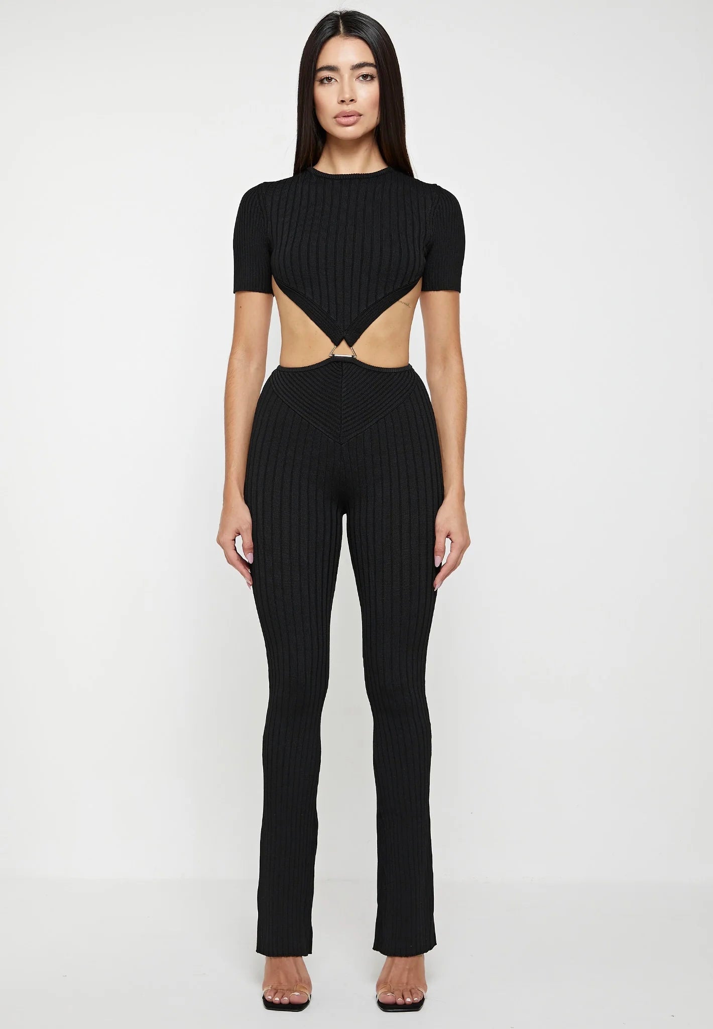 Knitted Backless Jumpsuit - Black