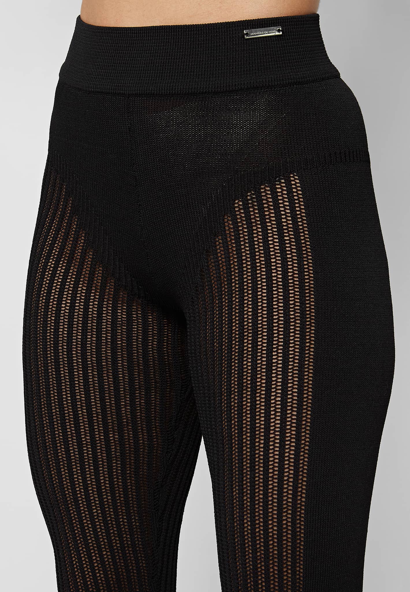 Gebreide leggings met hoge taille - zwart