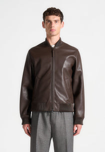 Leather Bomber Jacket - Brown