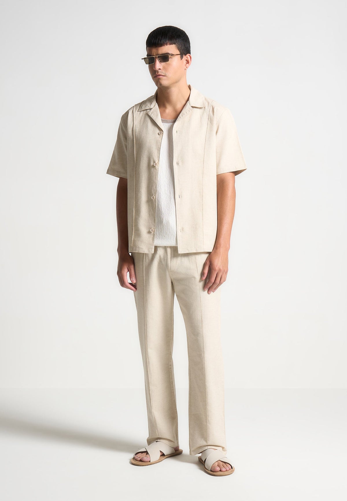 Linen Pintuck Pants - Natural