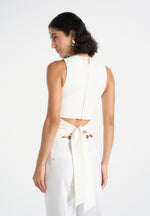 Abigail - Hardware Detail Open-Back Tie Crop Top - White