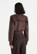 Delfina - Suede Layered-Shoulder Cropped Bomber Jacket - Brown