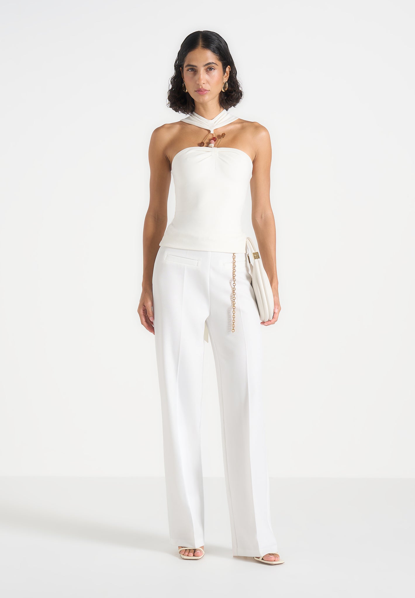 Abigail - Hardware Detail Open-Back Tie Crop Top - White