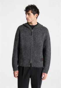 Mohair-Blend Zip Through Hoodie - Charcoal Grey
