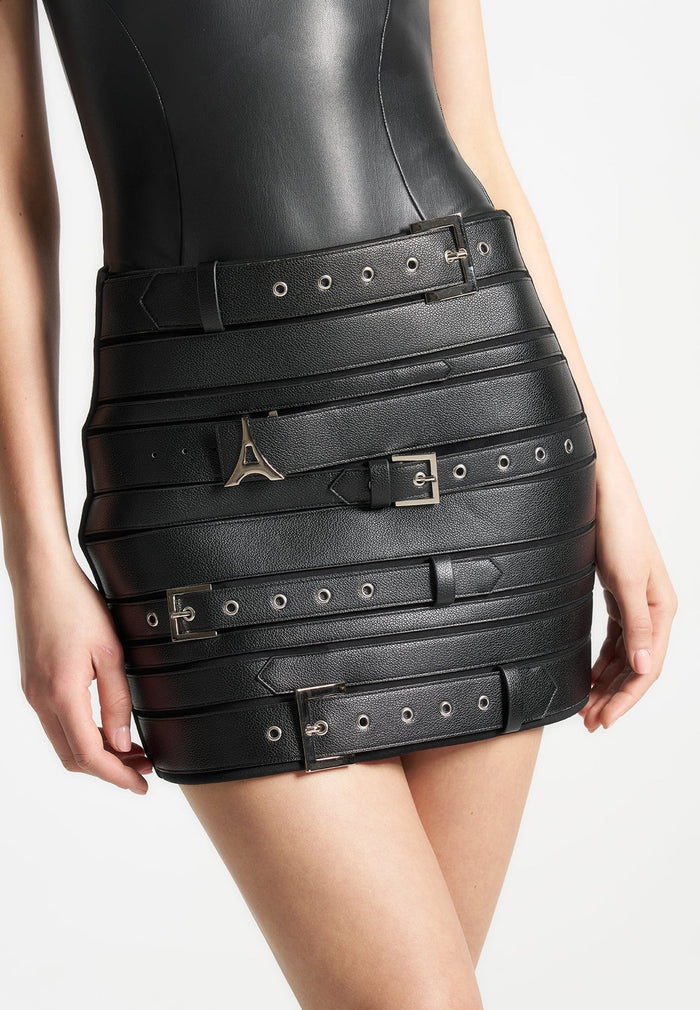 multi-belt-vegan-leather-mini-skirt-black