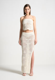 Pearl Applique Crochet Maxi Skirt - Cream