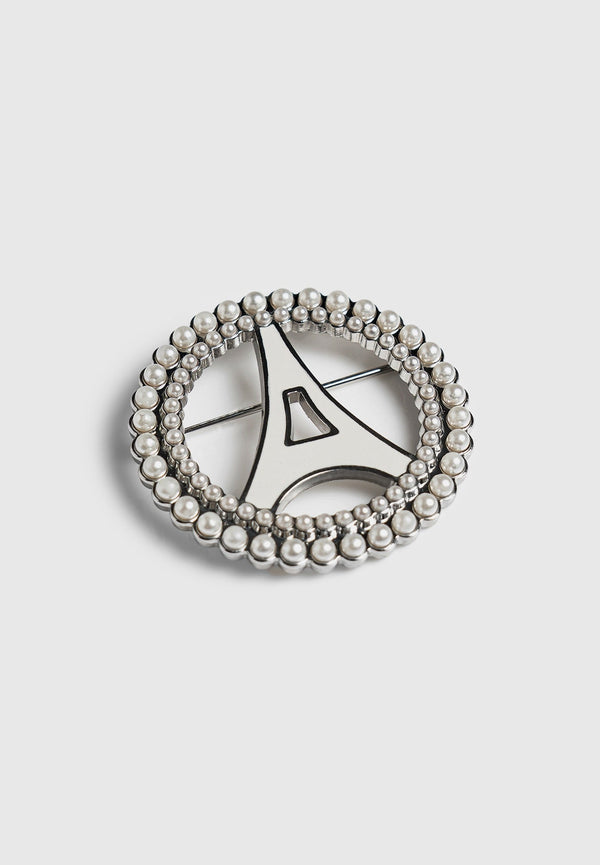 Pearl Embellished Eiffel Brooch - Silver