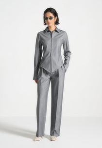Sonia - Pinstripe Angled Shirt - Grey