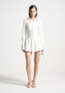 Rina - Pinstripe Pleated Skort - White