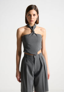 Pinstripe Tie Knot Halter Top - Grey