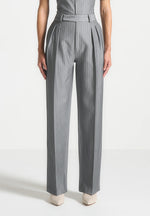 Julie - Pinstripe Twin Pleat Tailored Trousers - Grey