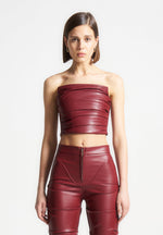 pleated-bandeau-vegan-leather-corset-top-wine-red