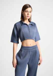 Mona - Pleated Cropped Shirt - Black