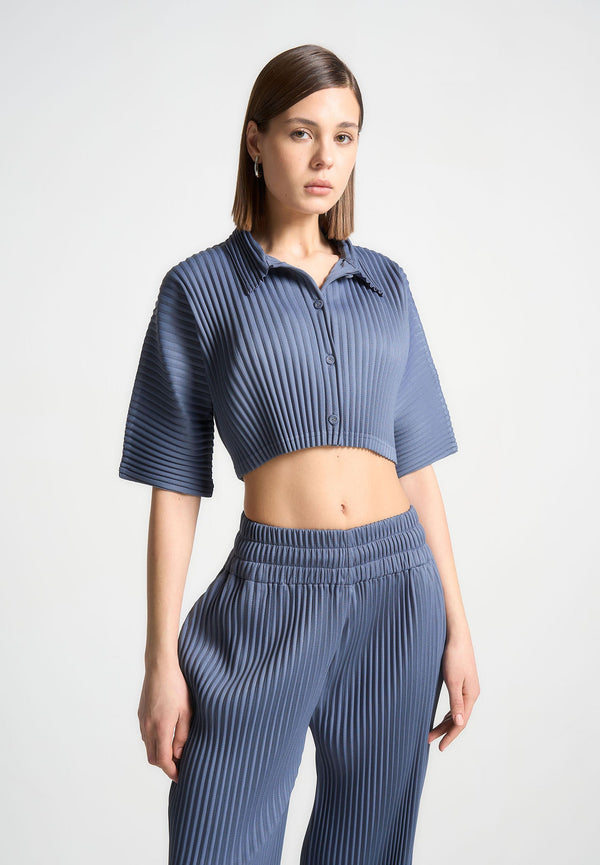 Mona - Pleated Cropped Shirt - Black