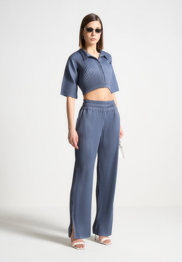 Lila - Pleated Trousers - Steel Blue