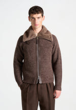 plush-collar-wool-knit-jacket-brown