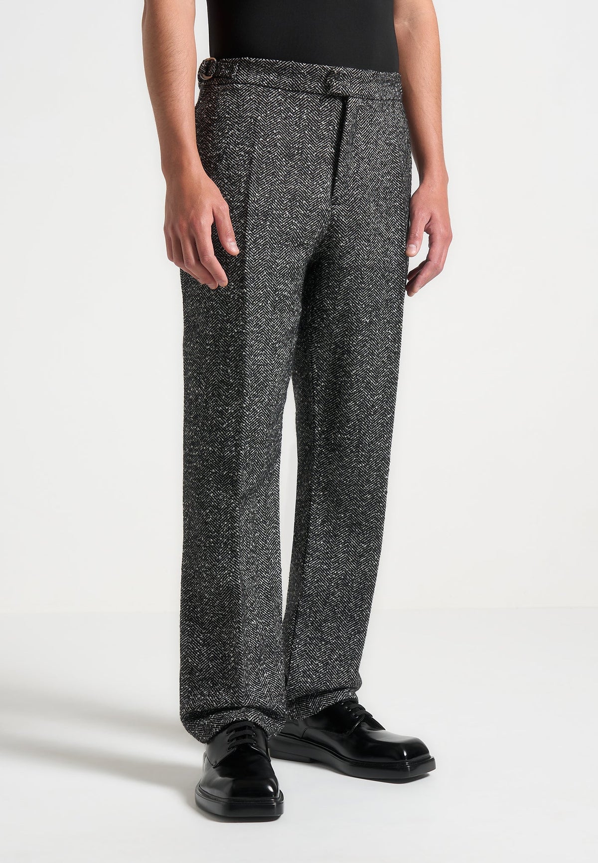 Joseph - Regular Fit Herringbone Wool Blend Tailored Pants - Black