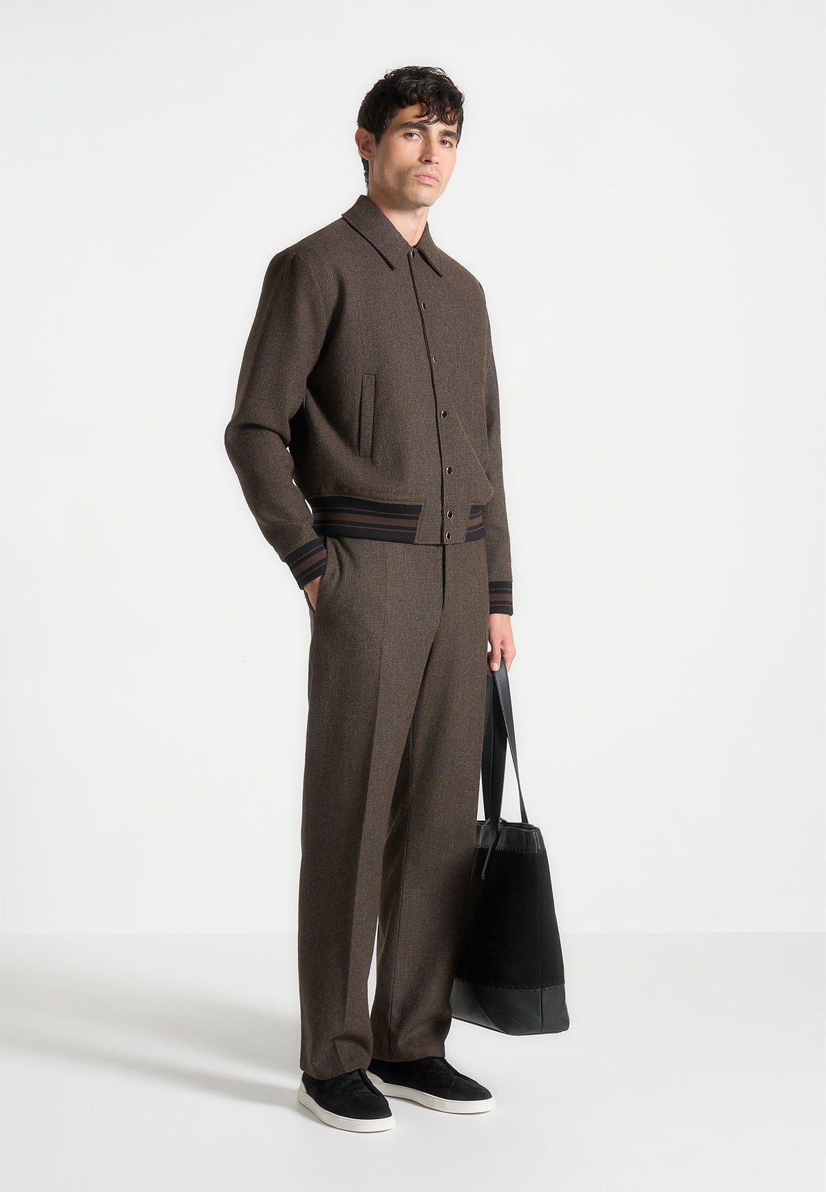 Joseph - Regular Fit Houndstooth Wool-Blend Pants - Brown
