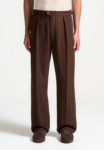 Relaxed Fit Twill Pleated Tailored Pants - Brown