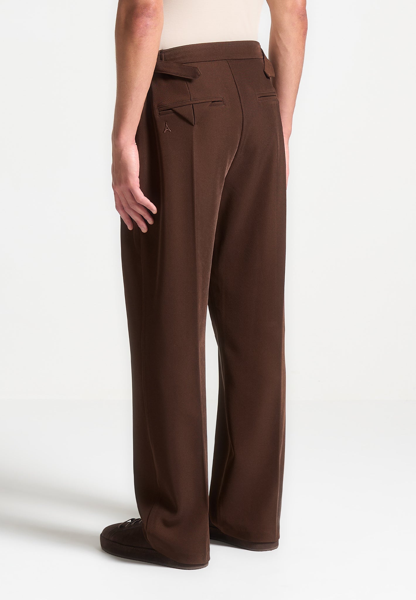 Relaxed Fit Twill Pleated Tailored Trousers - Brown