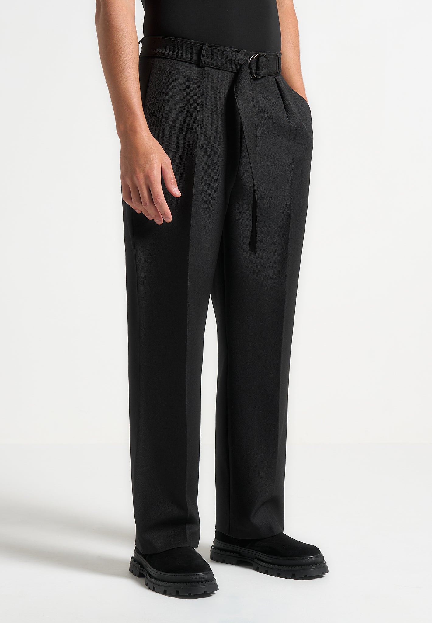 relaxed-fit-textured-belted-tailored-trousers-black